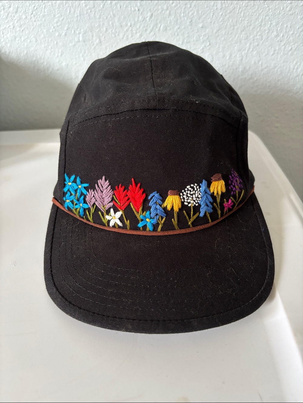 Etsy || One of a Kind Hand Embroidered Floral 5 Panel Hat